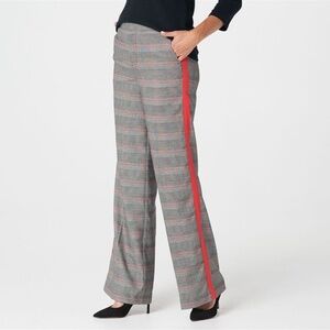 NWT G.I.L.I.  PETITE WIDE LEG PLAID PANTS BLACK/RED STRIPE - Size 12P
